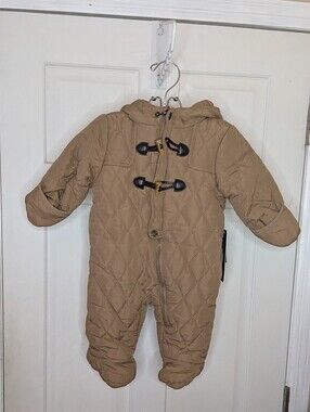 Perry Ellis Boys/ Kids Quilted One-Piece Snowsuit in Tan